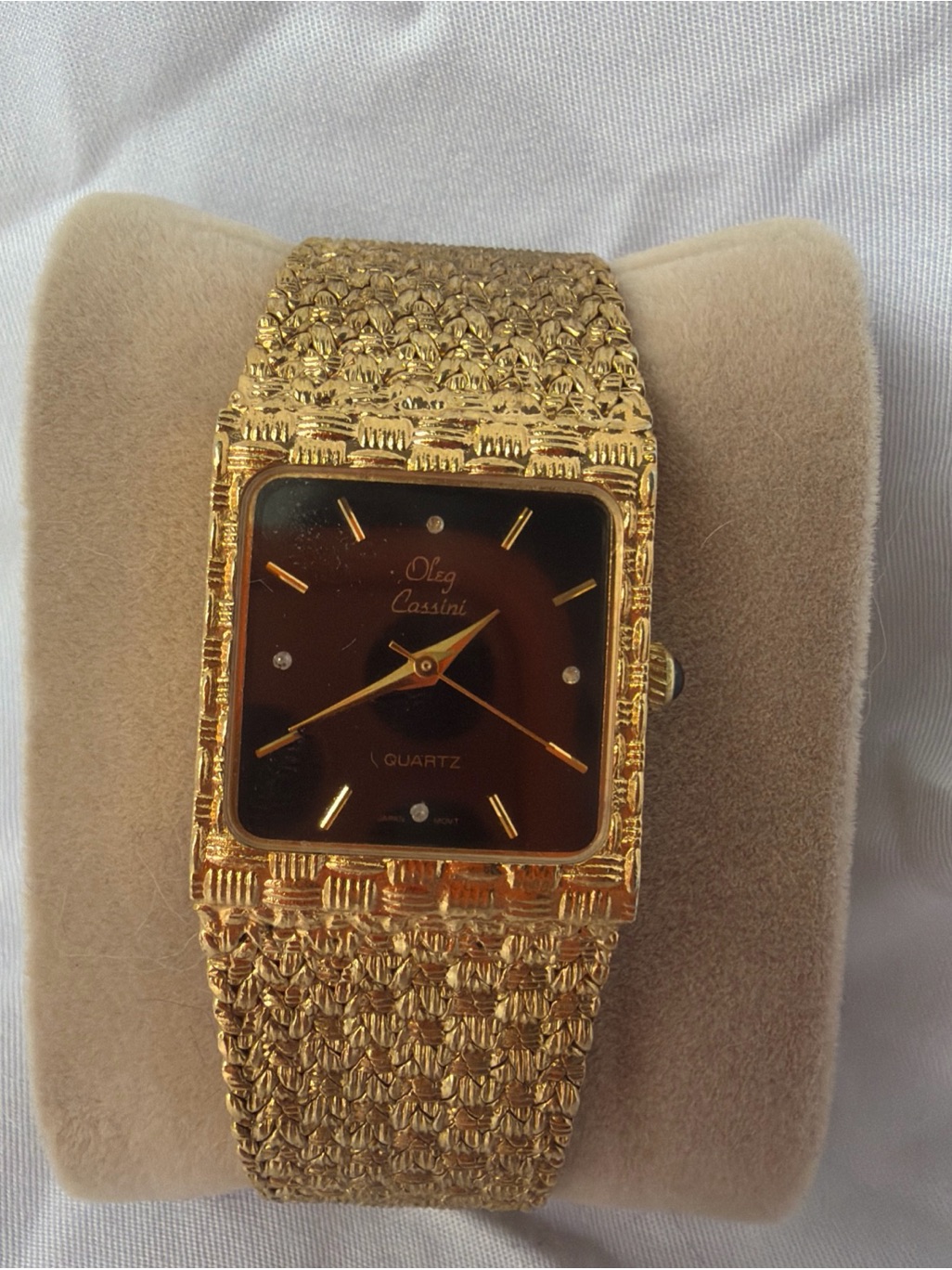 Oleg Cassini Gold And Brown Textured Bracelet Watch